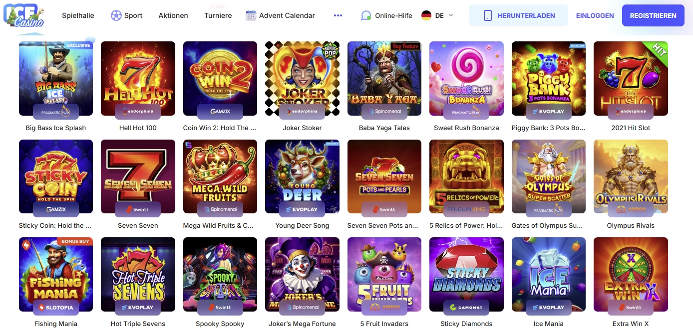 Ice Casino Spielauswahl